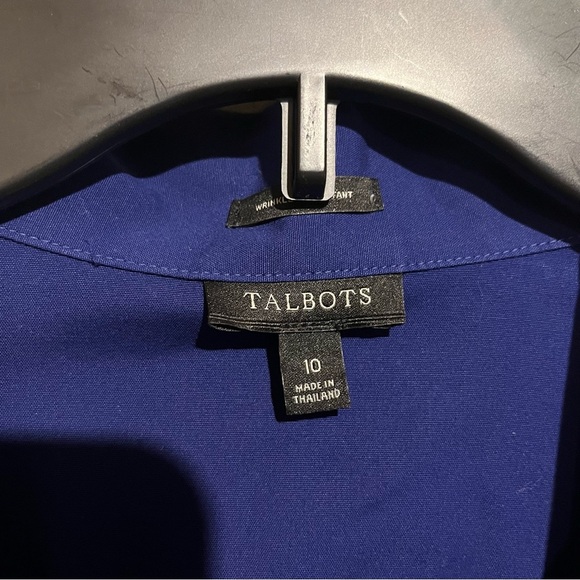 Talbots Button Front Shirt Top Women's Size 10 Deep Royal Blue Solid Classic - Picture 3 of 9
